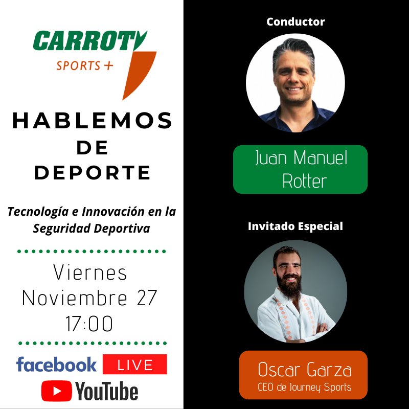 Los espero a las 5.00 pm en <a href="/CarrotvSports/">Carrotv Sports +</a> para hablar de deporte. En esta ocasión me acompañará Oscar Garza, CEO de <a href="/journeysportsmx/">Journey Sports</a> con el tema: Tecnología e Innovación en la Seguridad Deportiva. Seguro que será una gran charla.