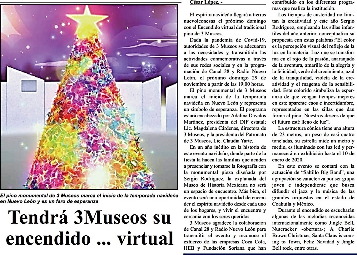 Fuente: Periódico El Porvenir. @3museos #monterrey #pino2020 #museos https://t.co/t4WjqWho0H