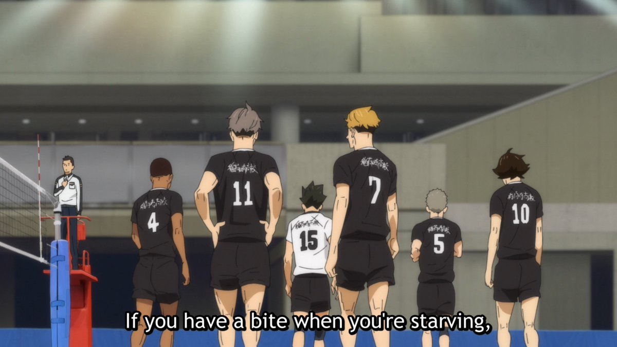 Hinata is the personification of this passion, or hunger, for volleyball, so it's perfect to have the one character (Osamu) who his lack that hunger for volleyball recognize its infectious nature in their opponents.