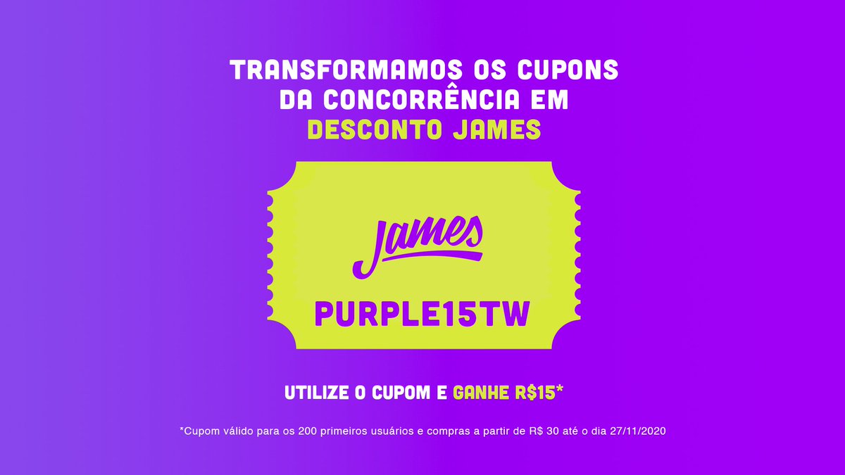 jamesdeliverybr's tweet photo. @_DC47_ Olha esse cupom aqui! 💜 #JamesPurpleWeek https://t.co/f76iBKp5nO