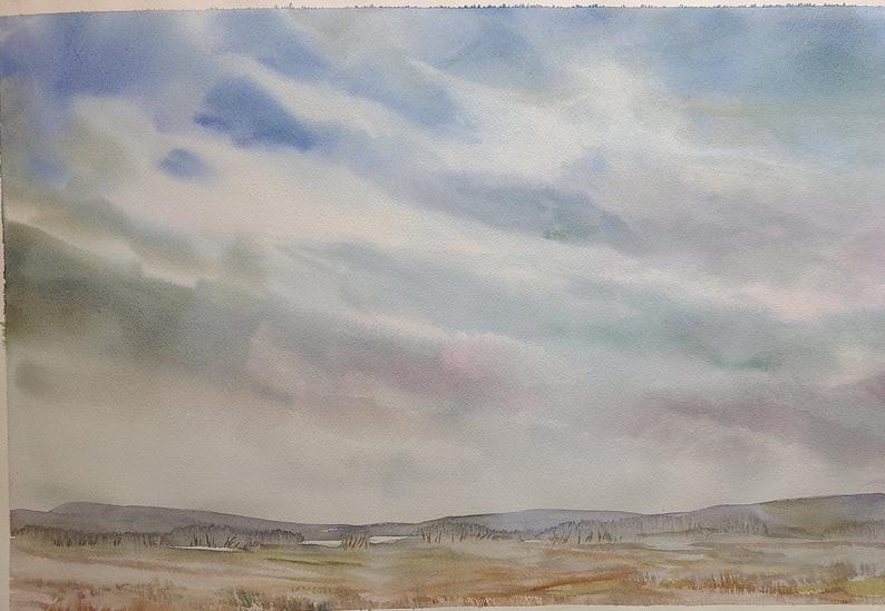 Living on the prairie gives me a joyous feeling of being able to breathe in the 'Wide Open Spaces' 20x14in #watercolour in my #etsyshop etsy.me/32T8VuB #Giving #gifts of #originalart last a lifetime like a #landscape #arte #Landscape #fridaymorning