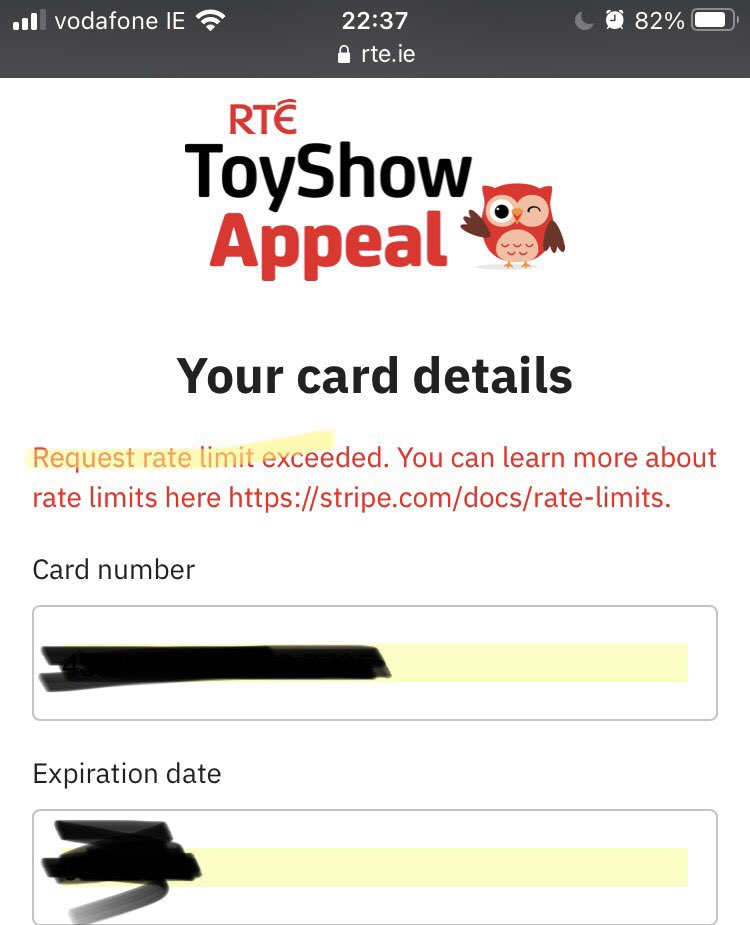 Come on ⁦<a href="/stripe/">Stripe</a>⁩, this isn’t good! #LateLateToyShow #LateLateToyShowAppeal #charity