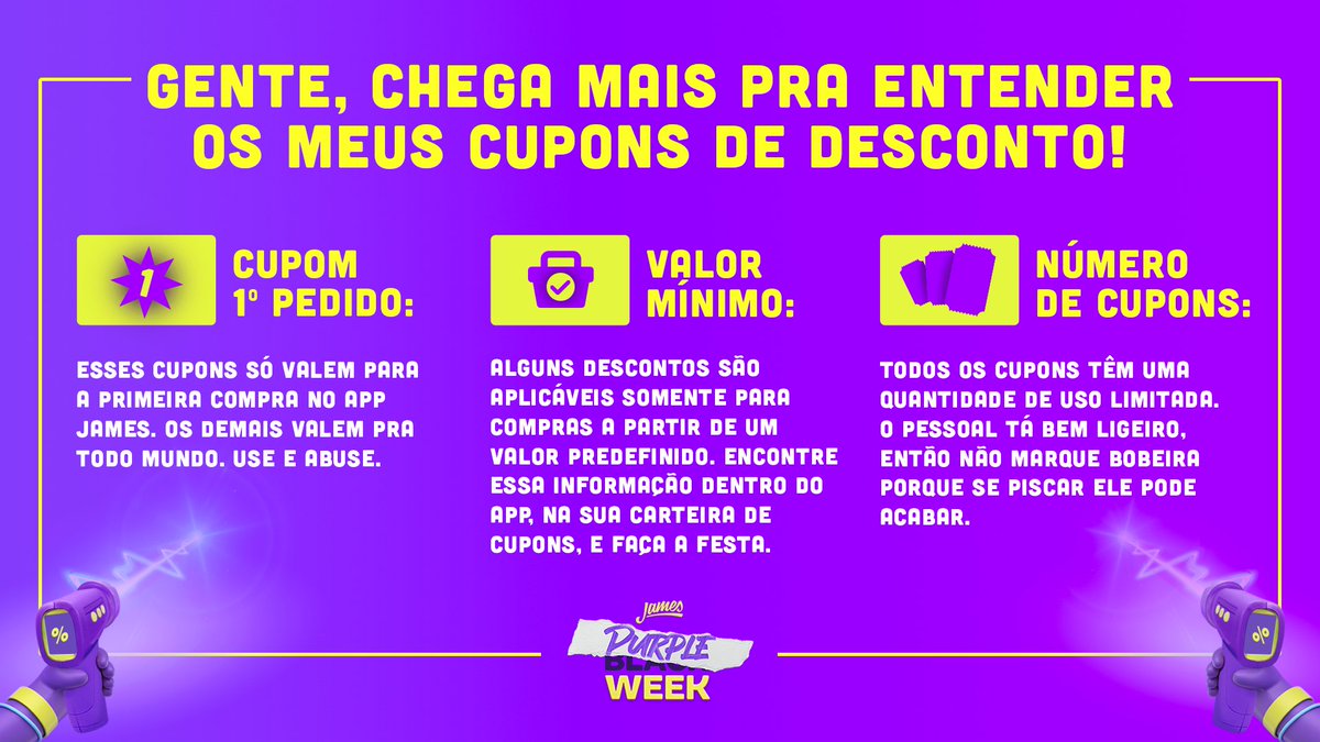 jamesdeliverybr's tweet photo. Ainda não garantiu o seu? Fica ligado no botão de atualizar que tá saindo mais cupons de hora em hora! #JamesPurpleWeek https://t.co/wVzhJKdT6w
