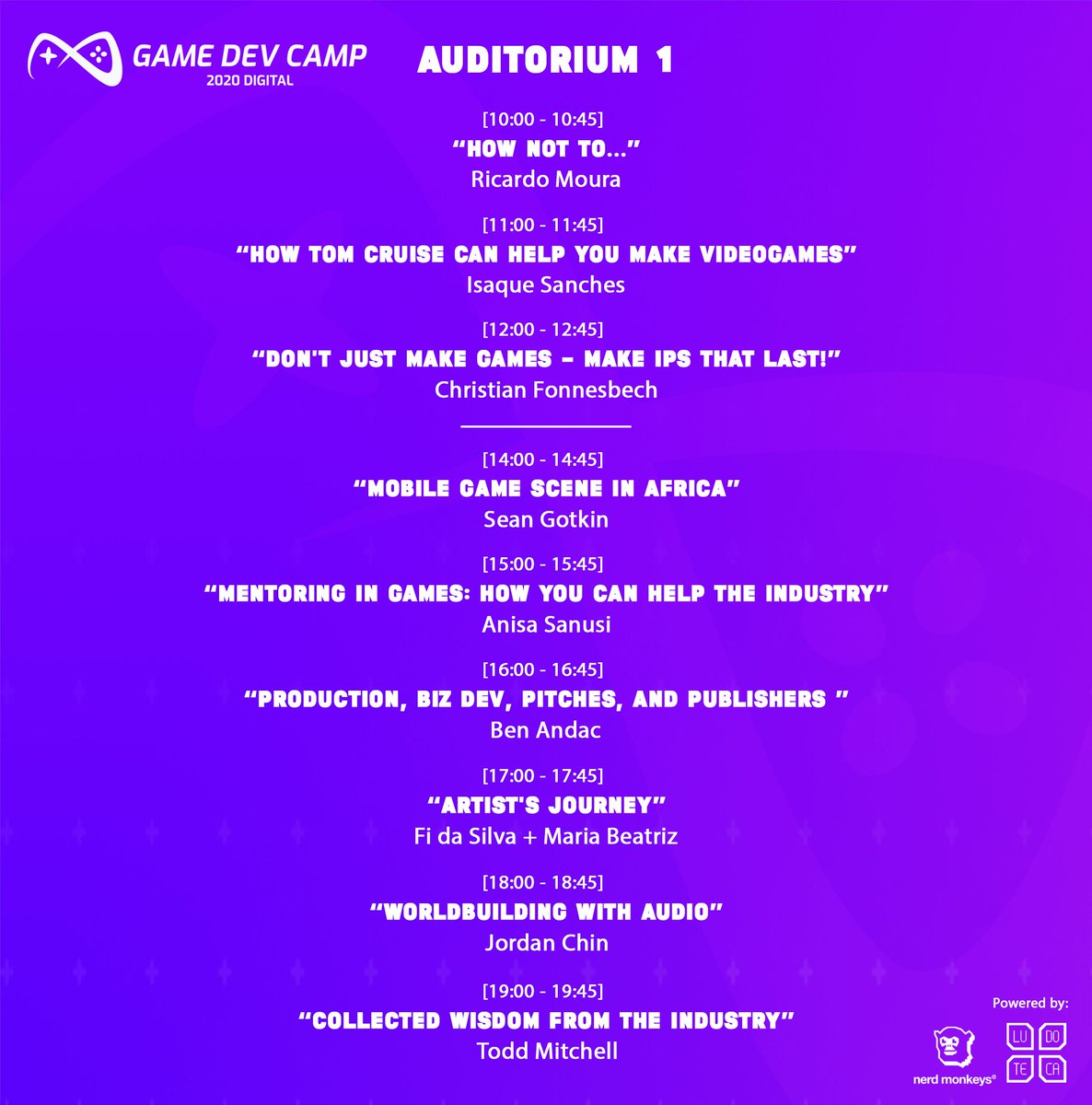 GameDevCampPT's tweet photo. 📢 Game Dev Camp 2020 Digital Edition! ✨
We will go live at 09h40 for the opening keynote!

📌Join us on the discord channel: https://t.co/U6LfIzWybX
Find out more: https://t.co/fPNXg7v6TB
#gamedevcamp2020 #GDCamp https://t.co/1K9aCxKhZs