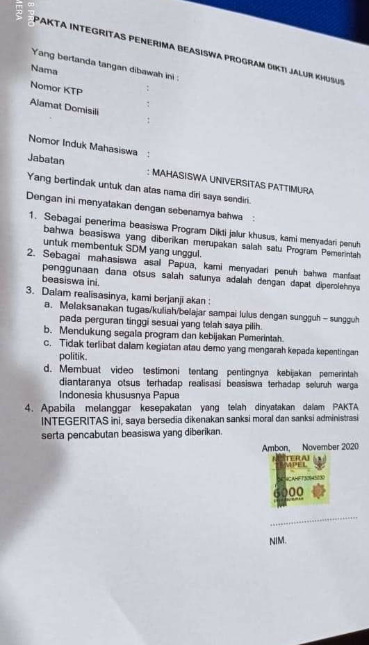 Anak2 papua yg sedang kuliah di Unpati ditawarkan beasiswa, tapi begini syaratnya..   🤭🤭