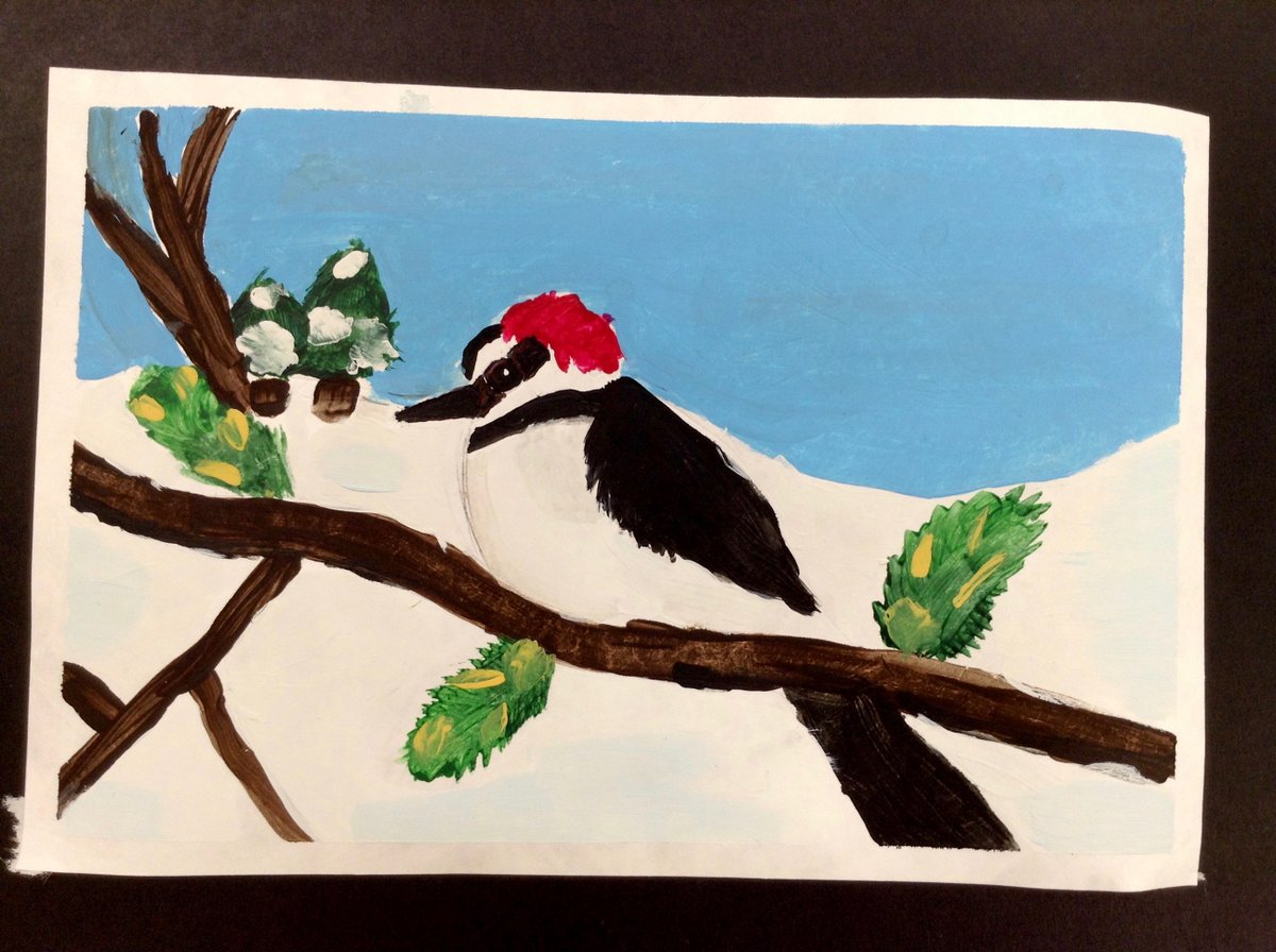 Ms_C_Dickson's tweet photo. Gr5 Art: Students in Ms. K's class did a practice painting, in preparation for their upcoming M. Lewis-inspired acrylic painting. Look at these lovely, little downy woodpeckers! #EdgemontStrong @EdgemontCBE https://t.co/mhR0YoNhMT