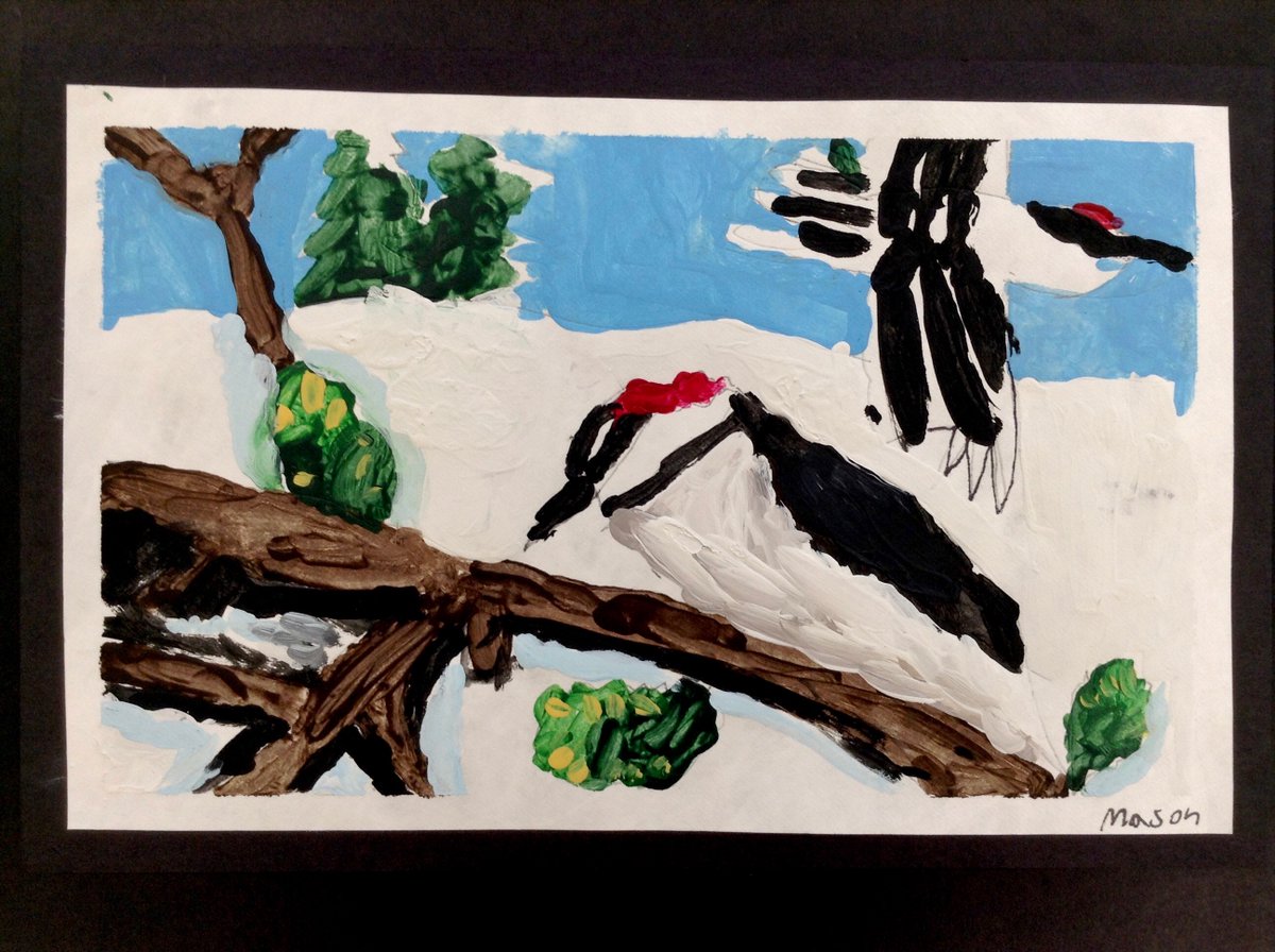 Ms_C_Dickson's tweet photo. Gr5 Art: Students in Ms. K's class did a practice painting, in preparation for their upcoming M. Lewis-inspired acrylic painting. Look at these lovely, little downy woodpeckers! #EdgemontStrong @EdgemontCBE https://t.co/mhR0YoNhMT