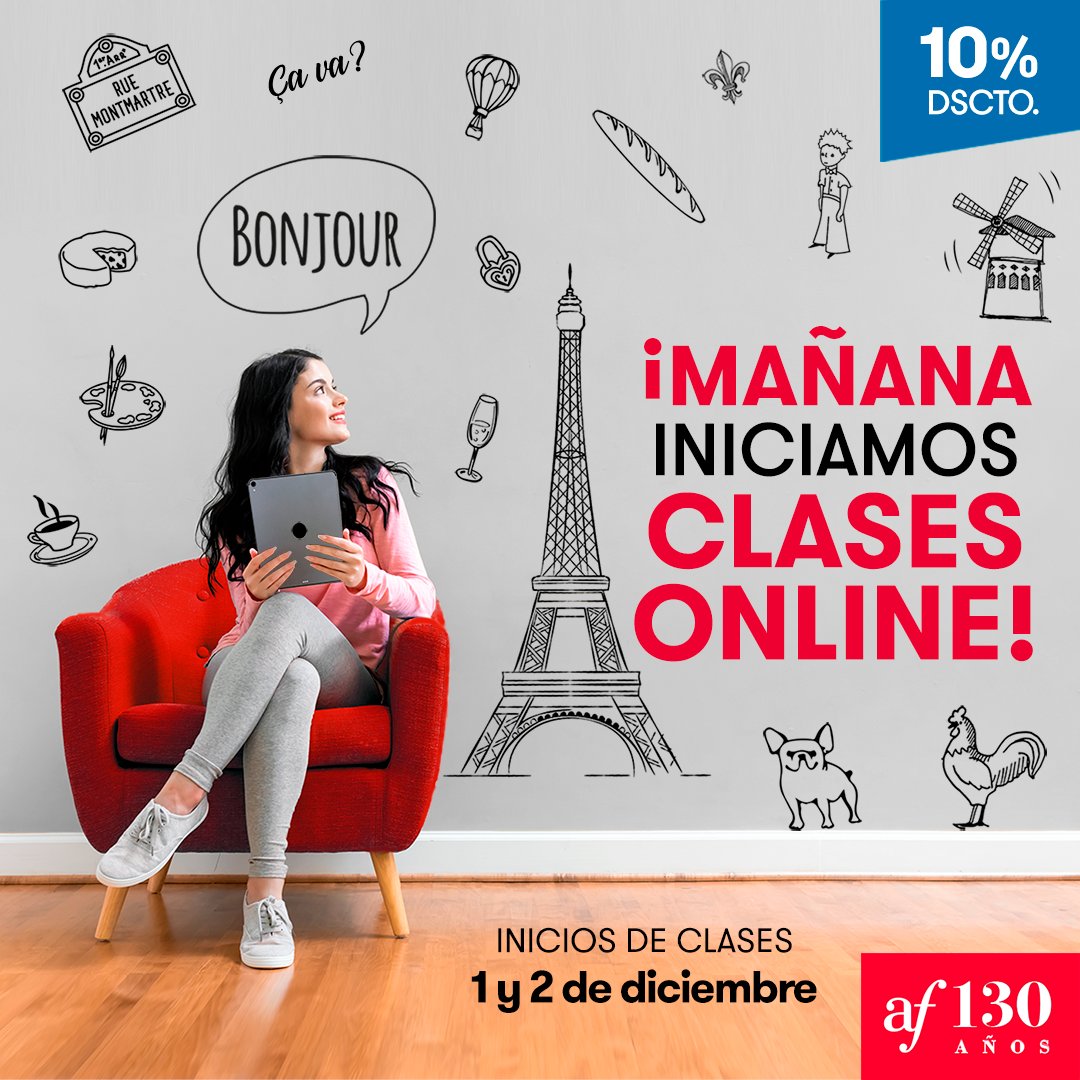 ¡Mañana empezamos las clases de #FrancésOnline ! 🧑‍💻🗓️ 😱¿Aún no te inscribiste? Puedes hacerlo aquí 👉 bit.ly/3nFVTs2 📧Escríbenos a: informes@alianzafrancesa.org.pe matriculas@alianzafrancesa.org.pe #YoAprendoFrancés #vivelavie #elfrancéssevive #FranciaenPerú #aflima130