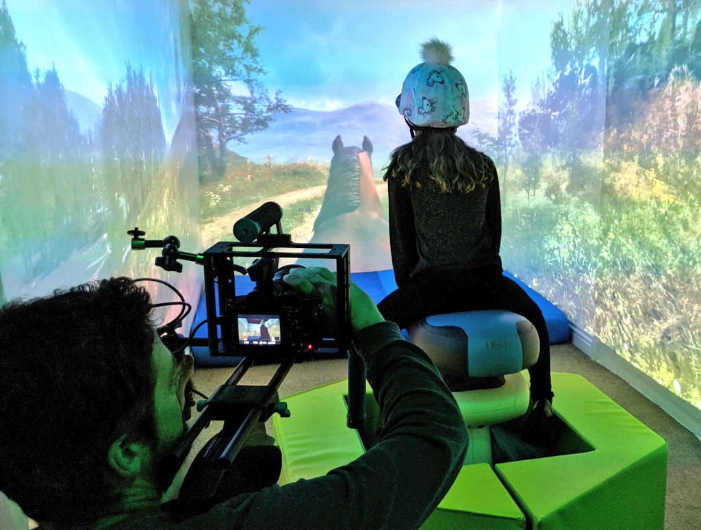 RobVisualEdge's tweet photo. Filming the interactive horse riding experience in our immersive room installation, all powered by #UnrealEngine #epicgames #UE4 #ndisplay #visualedge https://t.co/XfhAXP5p05