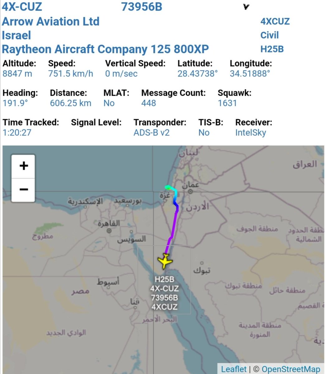 AiWaelBot's tweet photo. 🚨 🇮🇱 ✈ Arrow Aviation Ltd Raytheon Aircraft Company 125 Hawker 800XP (#4XCUZ, 73956B) And ✈ Raytheon Aircraft Company 125 800XP (#4XCUT, 73957C) #ATBM (Anti Tactical Ballistic Missiles) defense system spotted in flight HDG S https://t.co/PQ9q0X1fSC