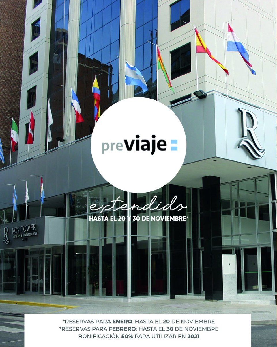 Últimos Días Pre-Viaje - 50% OFF
👉 Si reservás para Febrero 2021, tenés tiempo hasta el 30 de Noviembre.

RESERVAS, CONSULTAS:
Teléfóno: 5299000 
e-mail: reservas@rostower.com.ar

Consultar por otras promociones y formas de pago.
#Hotel #Previaje #Rosario #Viajes #Spa