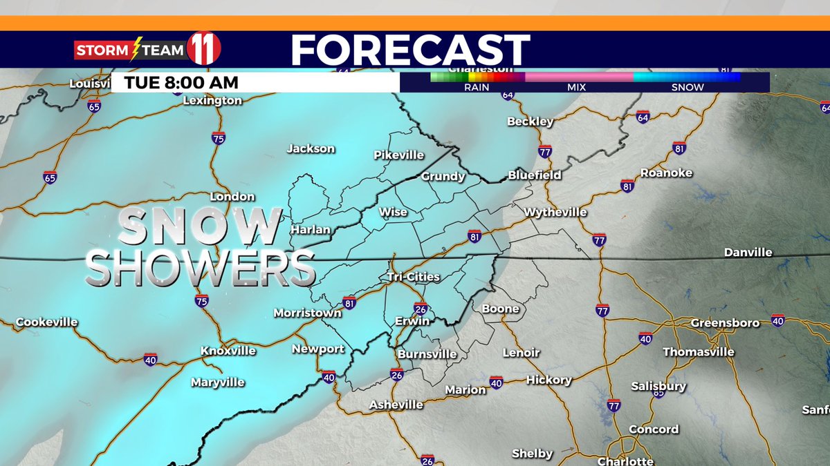 BrittneyBwx's tweet photo. (1/2)
WINTER WEATHER UPDATE!

TIMING
Latest models have rain moving in first late/overnight Sunday. The switch from rain to snow occurs Monday evening as cold air ushers in. Snow showers will be possible through Tuesday morning/early afternoon. https://t.co/3OZxQoXdg5