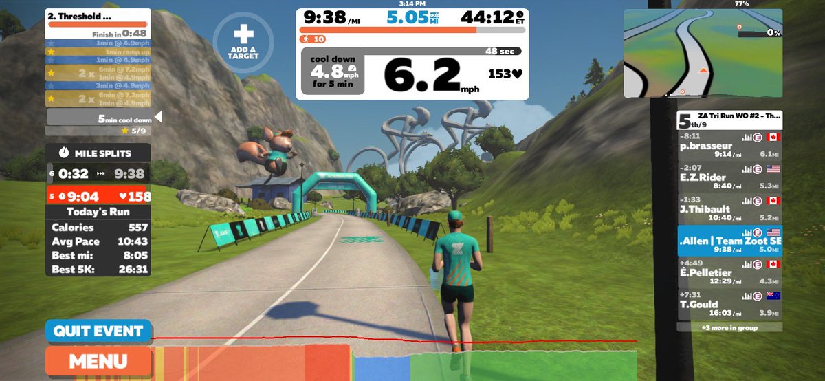 ceaiv's tweet photo. Zwift Academy Tri: Run Workout 2 | Threshold Economy | #teamzoot #teamzootse #gallagherrunclub #tridat #gozwift #zatri #garmin #smithoptics #stryd #runwithpower #baseperformance #nuunlife #teamzealios #rudyprojectna #cbdurance #bocolife #triathlon https://t.co/oHciclLJpB