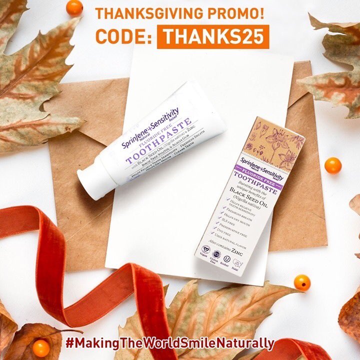 Crack open our SprinJene Natural Sensitivity Relief for a fluoride-free way to smile! Save on SprinJene with code THANKS25 for big savings. 🦃
#sprinjene #makingtheworldsmilenaturally #dentalhealth #glutenfree #kosher #vegan #halal #crueltyfree #happythanksgiving #blackfriday https://t.co/D4FXMW4Tfr