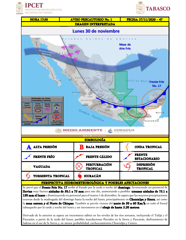 xevtfm's tweet photo. #LoÚltimo🌧️Emite @ProcivilTabasco aviso precautorio sobre la posible entrada del frente frío no. 17 al estado 

#Enterate https://t.co/mbmOvROdXy