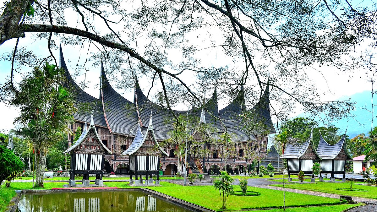 Rumah Gadang (Indonesia)Native to the Minangkabau people of West Sumatra, these homes are notable for their multi-tiered upswept gables and are decorated with intricate floral carvings and patterns. Traditionally these homes were passed down matrilineally, from woman to woman.