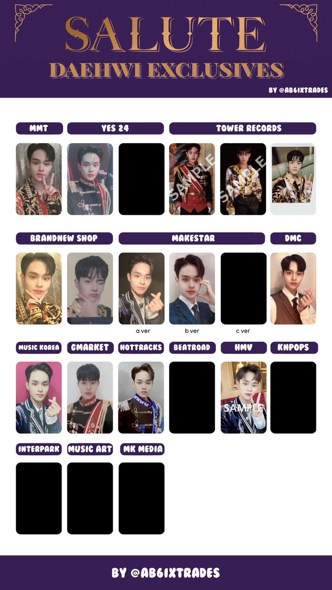 ab6ixtrades's tweet photo. 에이비식스 살루트 포카리스트
Ab6ix salute exclusives / pob’s photocard list template 
 #에이비식스 #전웅 #김동현 #박우진 #이대휘 #ab6ix #woong #donghyun #woojin #daehwi https://t.co/0Pweff6Zi0