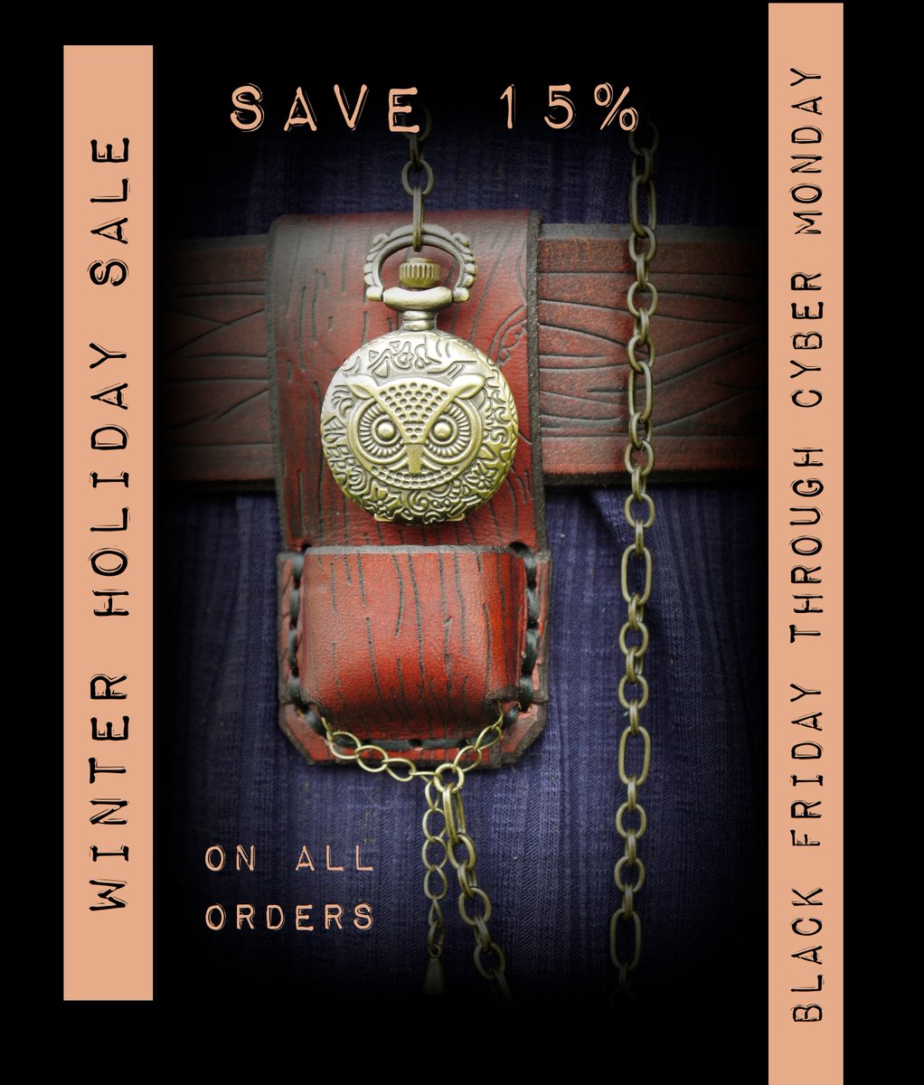 MerchantGreen's tweet image. Complete your LARP gear with one our our mini pocket watches.  Shown here in Wood Panel - Fox Brown.

Save 15% off of all our products - mimic bags, dice trays, capes, Nerf holsters, even our clearance items - everything we have in the shop!