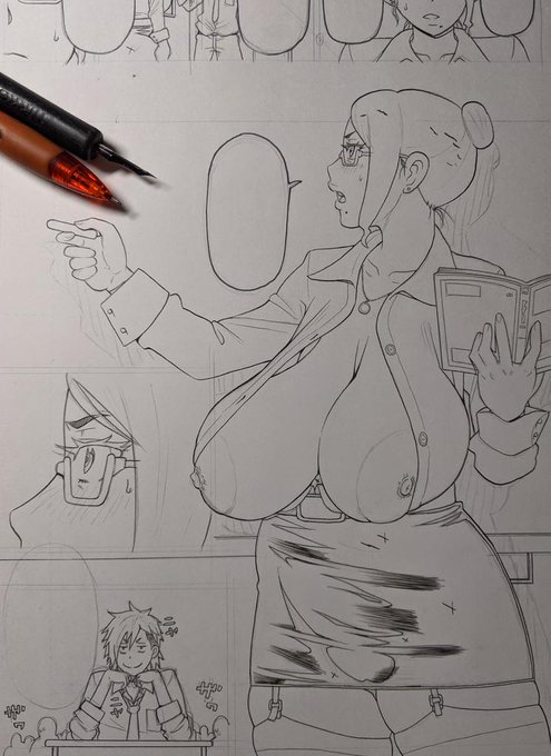 今回のマンガのヒロイン、女教師だけど担当科目とかの設定は考えてない。
なのでこの授業シーンも黒板に何を書いてあるのかは今のところ未定、最終的にはぱっと見違和感のないレベルで変な事を描きたい😊 