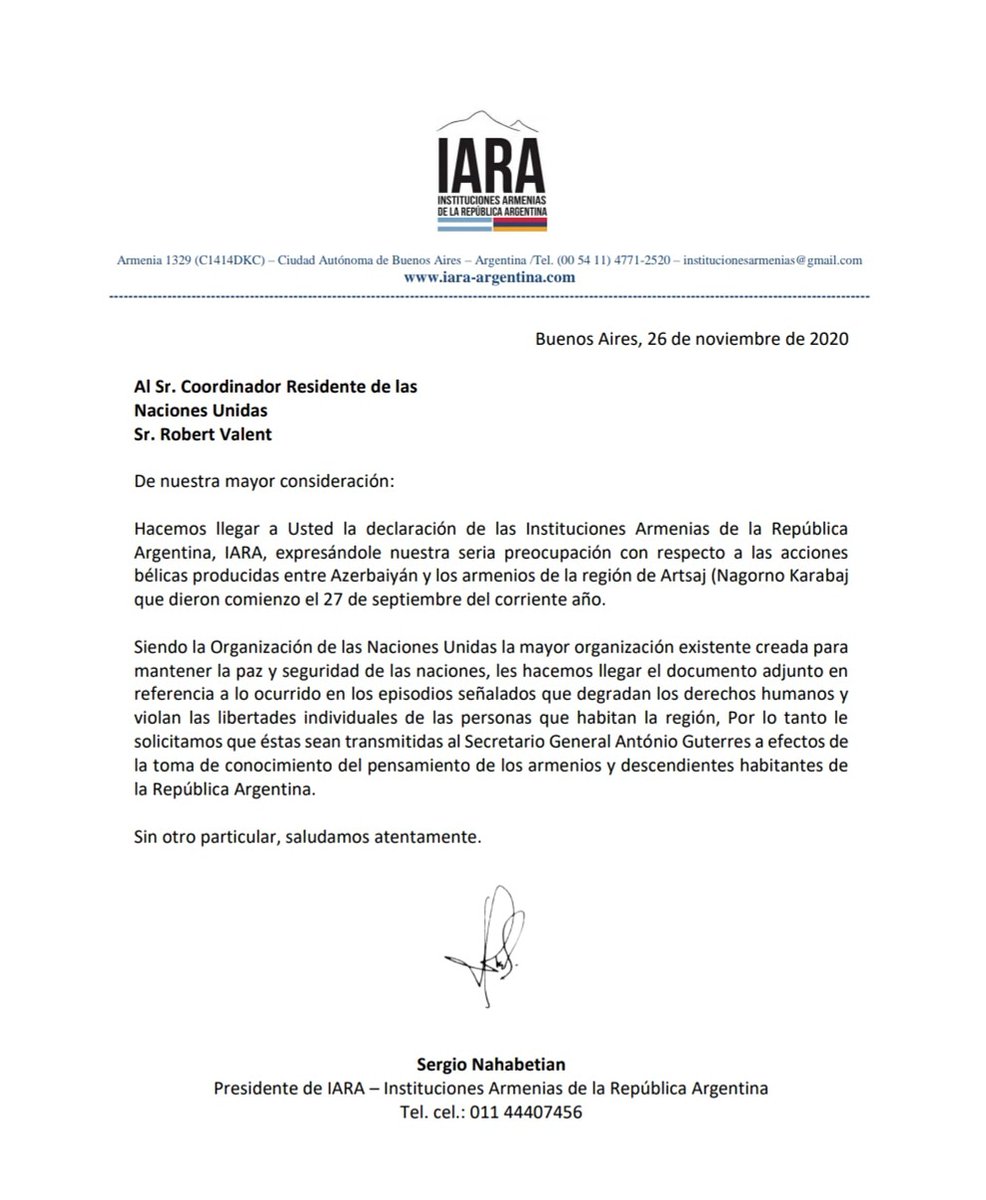 iara_argentina's tweet photo. Carta enviada el día de ayer al Sr. Coordinador Residente de la ONU para la Argentina, Sr. Robert Valent.
El texto completo de la declaración de IARA se encuentra publicado en nuestro sitio web: https://t.co/cI0p66FGYU https://t.co/NuyJBw6b9W