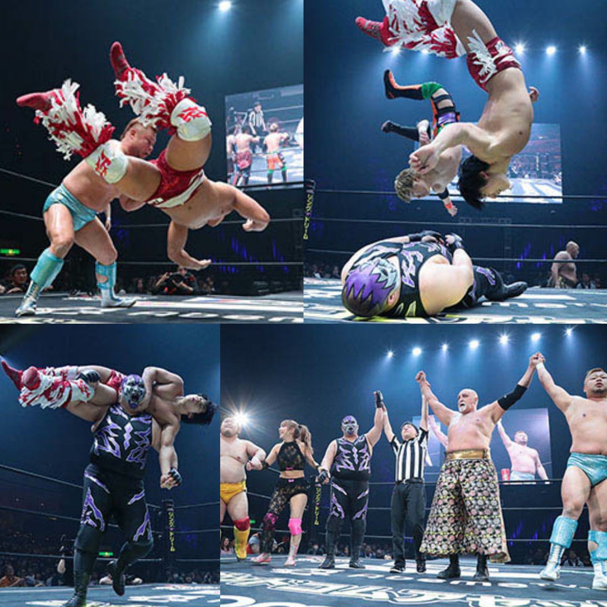 DDT_GENERATION's tweet photo. Mad Paulie, Hoshitango, Tomomitsu Matsunaga, Gota Ihashi &amp; Cherry ~vs~ Mizuki Watase, Rekka, Daiki Shimomura, Nobuhiro Shimatani &amp; Takato Nakano - DDT Judgement 2018.3.25

▶️ https://t.co/LiDevXDO3y

#puroresu
#prowrestling
#プロレス
#松永智充
#島谷常寛
#マッドポーリー
#DDTpro https://t.co/6zQ194vxuA