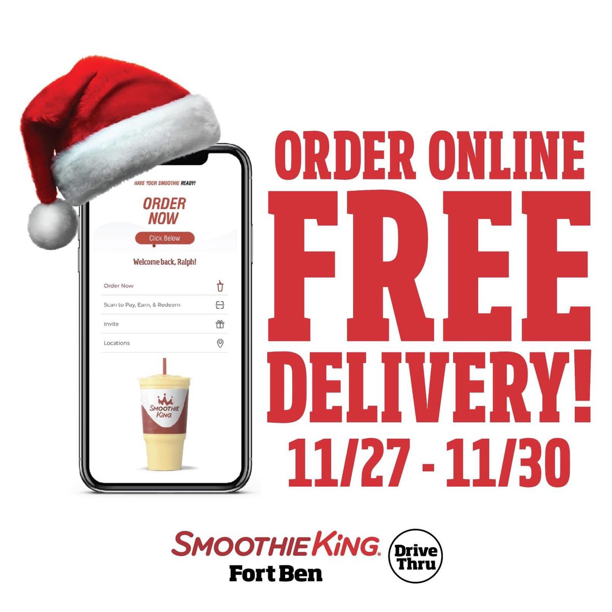 SKFortBen's tweet photo. FREE Delivery today through Cyber Monday (11/27-11/30).  Save Time Order Online with FREE delivery from SKFortBen!🥤🥤👑👑

#skfortben https://t.co/GCiuBjqSOi