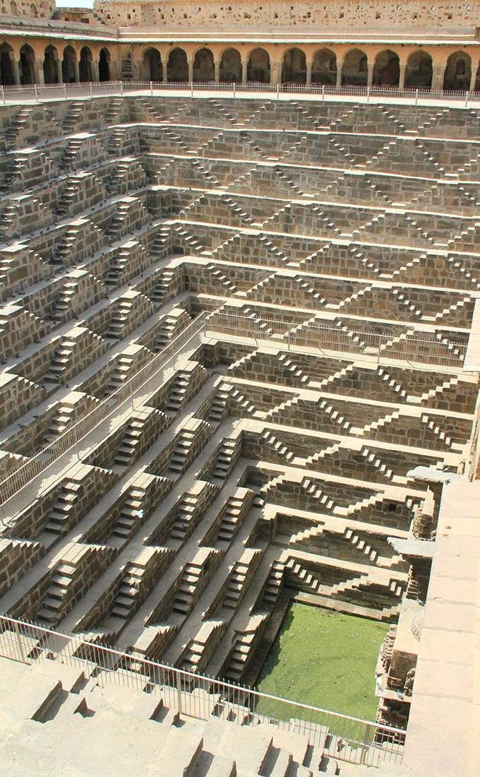 Baoris (India & Pakistan)These large, intricately designed stepwells serve as reservoirs of water during the dry season or droughts. The first ones were constructed in 200AD. Nearly 3,000 such structures exist with the largest extending nearly 30 meters (100ft) into the ground.