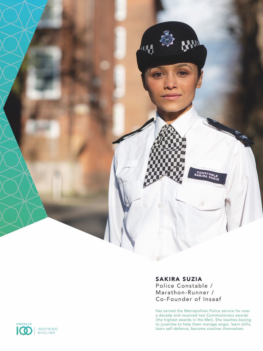 emeraldnetwork's tweet photo. Featured #emerald100

SAKIRA SUZIA 
Police Constable / Marathon-Runner / Co-Founder of Insaaf 

She has received two Commissioners awards (the highest awards in the Met). 

She also teaches boxing to juveniles to help them manage anger, learn skills and self-defence.

#IAmMuslim https://t.co/u3ZapZ1gLs