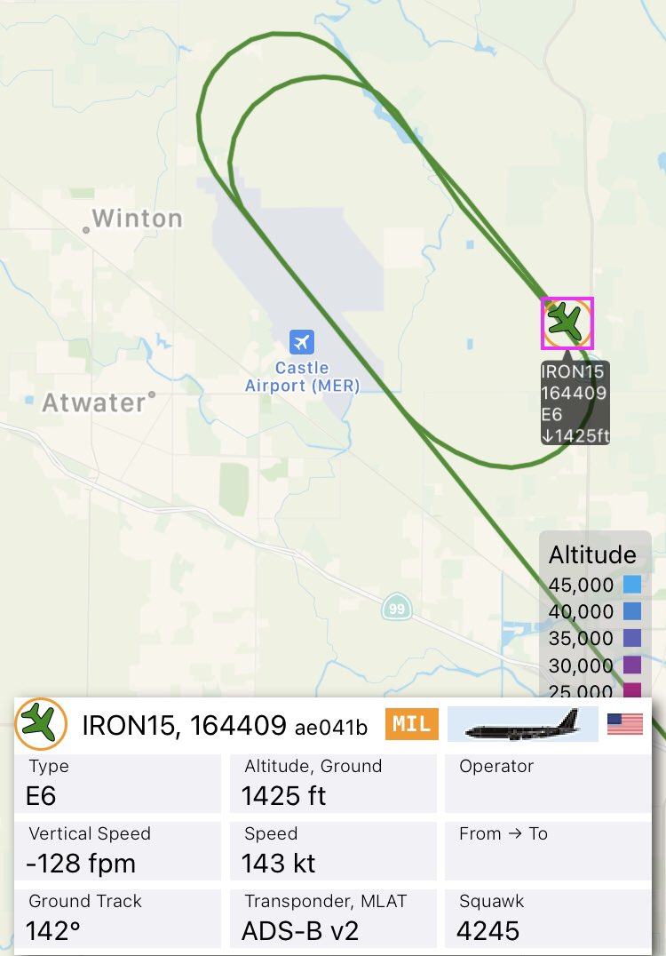EightOneECHO's tweet photo. US NAVY E-6B Mercury 164409 as IRON15 wkg the pattern at Merced County Castle Airport #KMER @CastleAirMuseum. #sjvmilcom #TACAMO #VQ3 🇺🇸 https://t.co/9XWfz1pROn