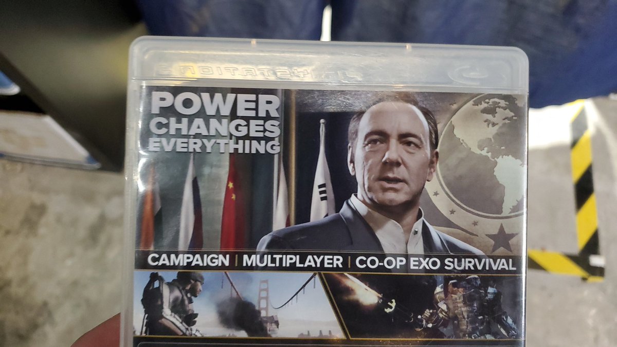 thomasrhafer's tweet photo. The back cover of Call of Duty: Advanced Warfare has not aged well https://t.co/8FdkajDWJ3