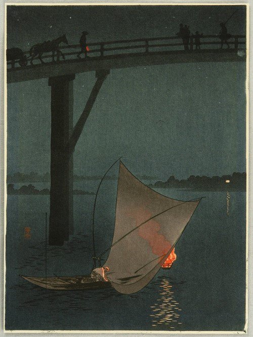 Yoshimune Arai, Bridge in Twilight, woodblock print, Japan, ca. 1900-1910