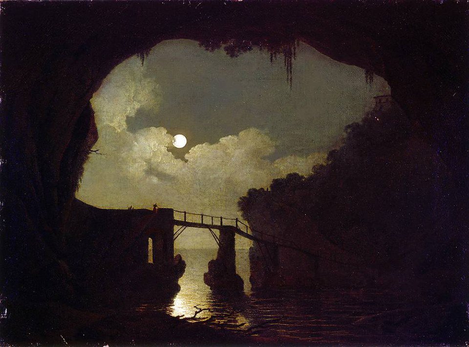 Joseph Wright of Derby, Bridge Through a Cavern, Moonlight , 1791