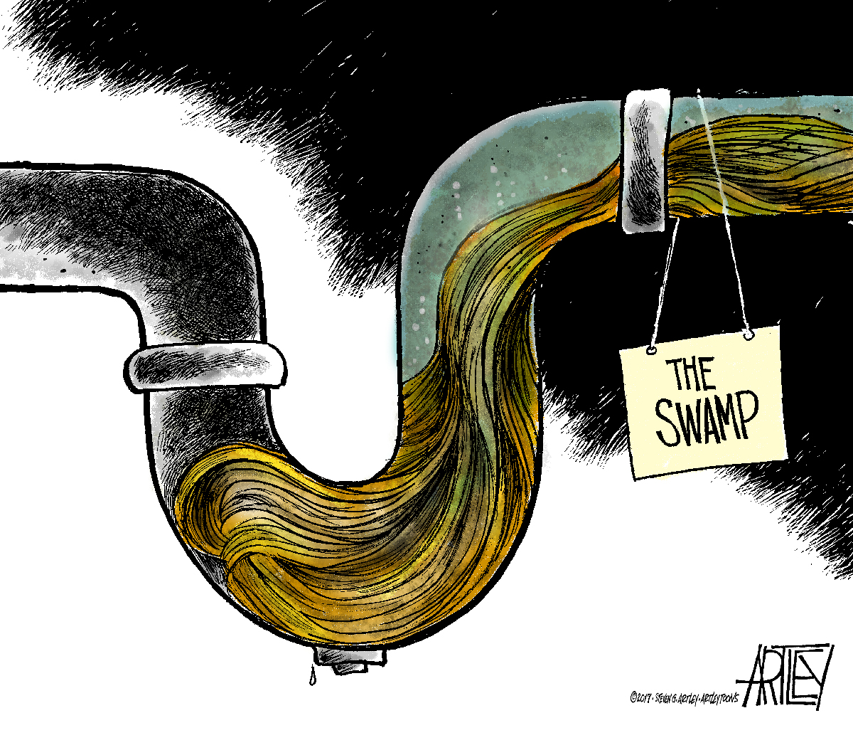 artleytoons's tweet photo. Reprise of my cartoon from 2017 — appropriate now as Trump is the clog. #TrumpTantrum #TrumpIsALaughingStock #TrumpIsANationalDisgrace #TransitionToBiden #TransitionNow https://t.co/pJB3oEePRq