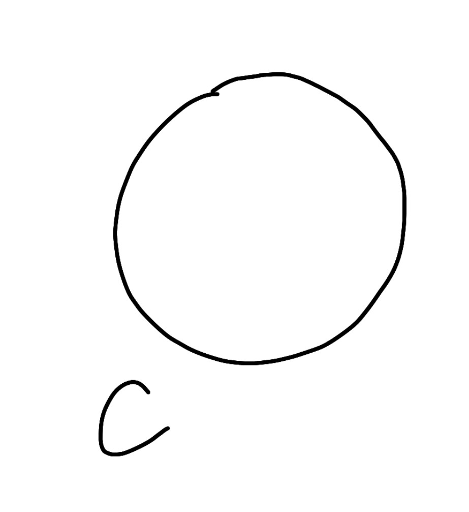 He had an odd shaped face. But owing to my aforementioned artistic limitation, I'll draw him as a circle too. The label should help you recognise him, and differentiate him from A and B.