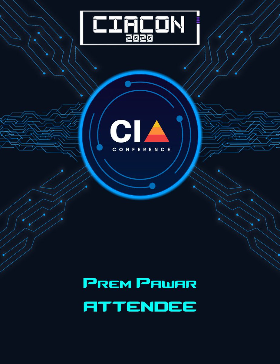 My @CiaConference badge 😍
Excited for conference.

More info - ciaconference.com
#ciacon2020
#ciaconference

#cybersecurity #Conference #dataprotection #cyber #Linux #infosec #AWS @cybersec_feeds @CyberSec__News @CyberSecurityN8 #Hacking #Training #career #MachineLearning