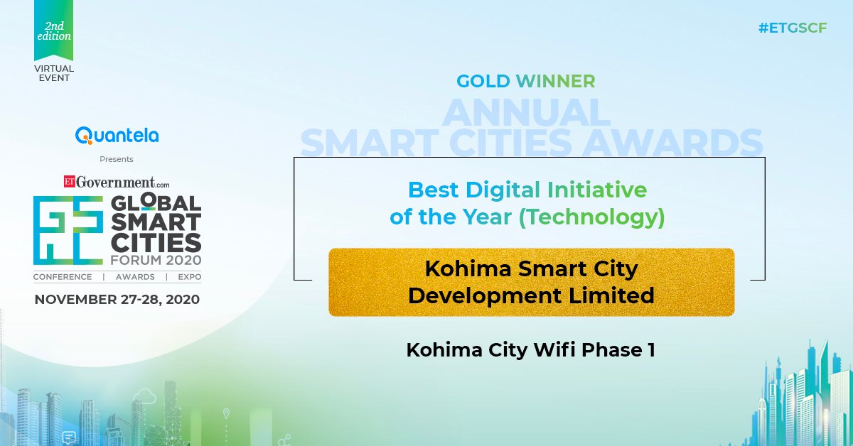 ET_Government's tweet photo. #ETGSCF:  Congratulation to @smartcitykohima Gold Winner in Best Digital Initiative of the Year (Technology) at #GlobalSmartCitiesForumAwards2020
@ET_Government https://t.co/4Zq9gEhtdd