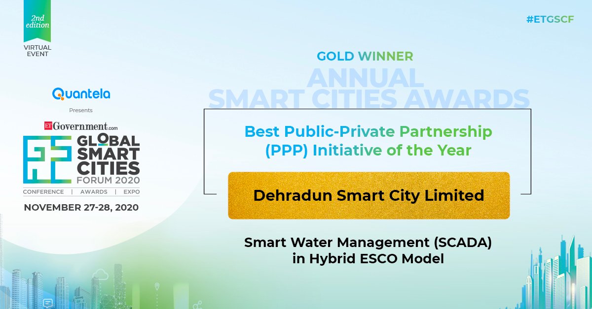 ET_Government's tweet photo. #ETGSCF:  Congratulation to #DehradunSmartCity @smartcityddun Gold Winner in Best Public-Private Partnership Initiative of the year at  #GlobalSmartCitiesForumAwards2020

@ET_Government https://t.co/AymsOpPqEs