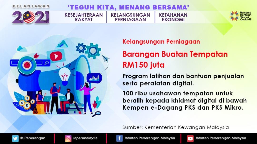 @JPenerangan RT @JPenerangan: Bagi menggalakkan penghasilan dan pembelian produk buatan tempatan, beberapa inisiatif akan dilaksanakan.
#Belanjawan2021
#Budget2021
#JabatanPenerangan
#sodiakroks https://t.co/3U1GhHeKpM