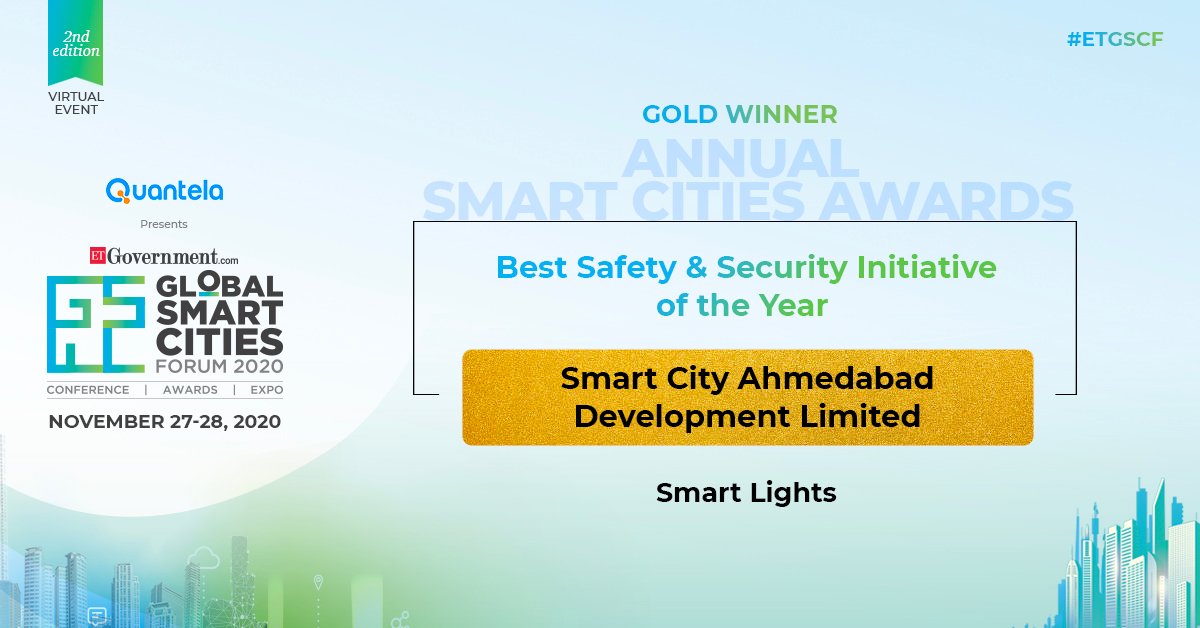 ET_Government's tweet photo. #ETGSCF:  Congratulation to @SmartCityAhd @amdapark Gold Winner in Best Safety &amp; Security Initiative of the year at  #GlobalSmartCitiesForumAwards2020

@ET_Government https://t.co/k7f7ECiBNv