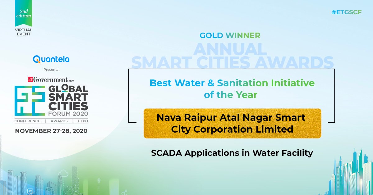 ET_Government's tweet photo. #ETGSCF:  Congratulation to #NavaRaipurAtalNagarSmartCityCorporationLimited in Best water &amp; sanitation Initiative of the year  at  #GlobalSmartCitiesForumAwards2020

@ET_Government https://t.co/82eXaJp5aB