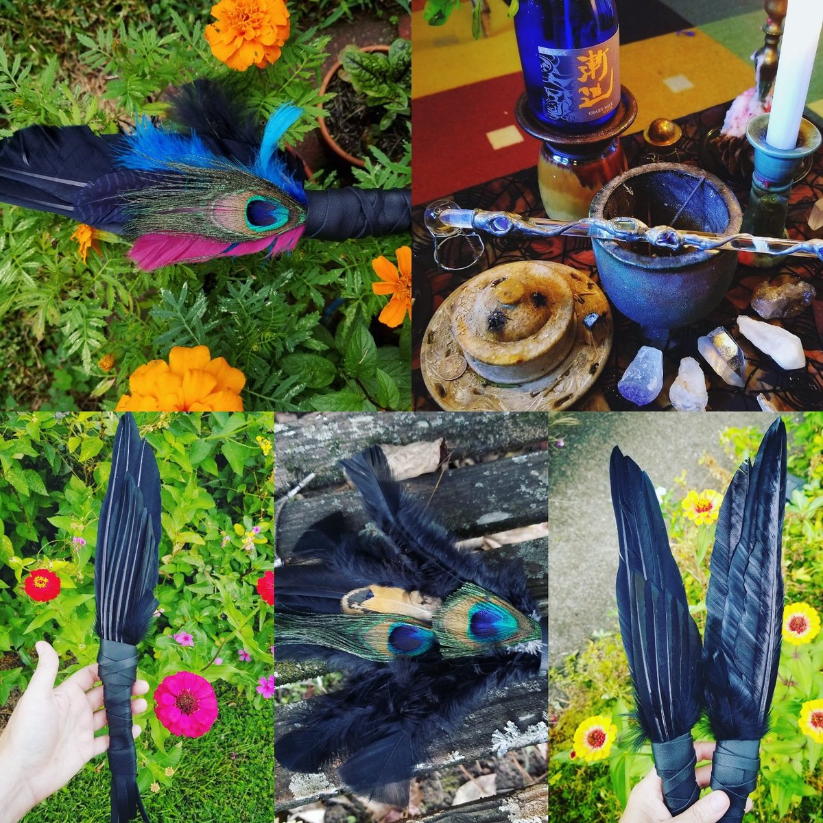 waxandwanewands's tweet photo. Wands, Crow/Raven smudge fans, peacock feathers, runes, sage, crystal cuffs are all on SALE for 15%-25% off in my Wax &amp; Wane Etsy shop for #blackfriday, #smallbusinesssaturday and #cybermonday. Will arrive before Christmas if you order by Fri Dec 4th. https://t.co/QP9BcfFa2o 🎄🎁 https://t.co/JROvB6j1Vx