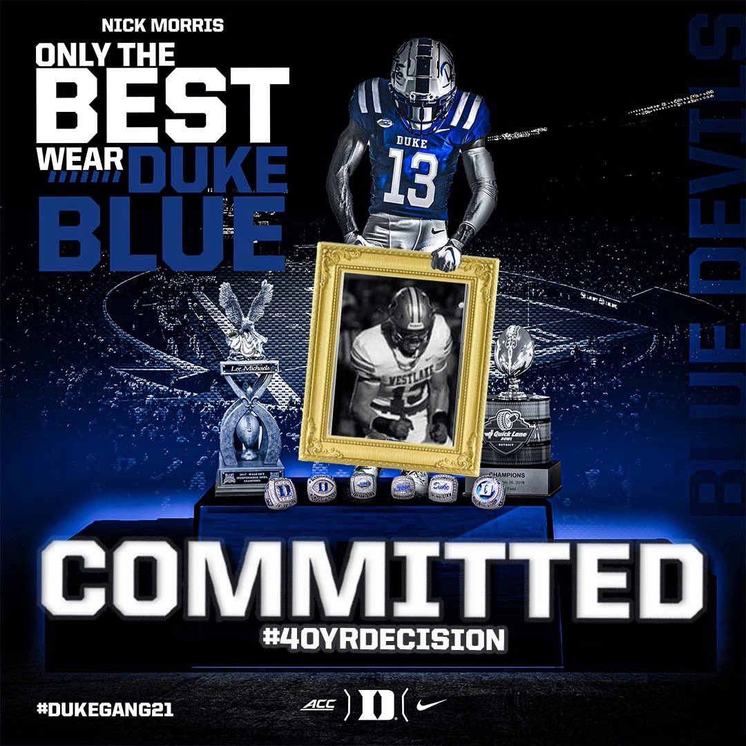 nick7morris's tweet image. Very excited to announce my commitment to Duke University! #DukeGang21 #GoDuke @DavidCutcliffe @CoachGOET_238 @CoachTSalazar