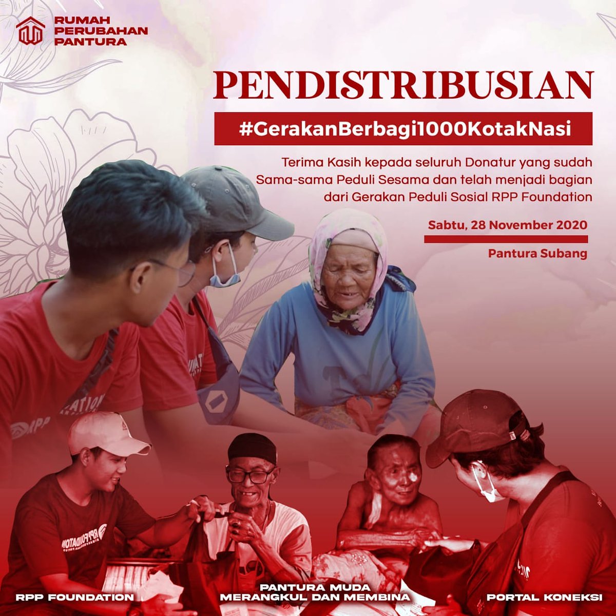 rpp_foundation's tweet photo. #Gerakanberbagi1000kotaknasi

Folk! Hari ini kita akan mendistribusikan 1000 Nasi kepada sesama.
Kami mengucapkan terimakasih kepada para donatur yang telah berdonasi kepada kami.

#Samasamapedulisesama
#PanturaMuda https://t.co/rKOsjRezYf