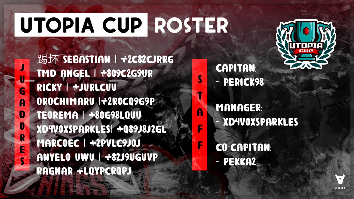 #CR|👀

Presentamos el roster que nos estara representando en <a href="/UtopiaCUP/">Utopia CUP</a> , daremos todo para llevarlos la copa a casa💢

#GoDRAGONS🐉