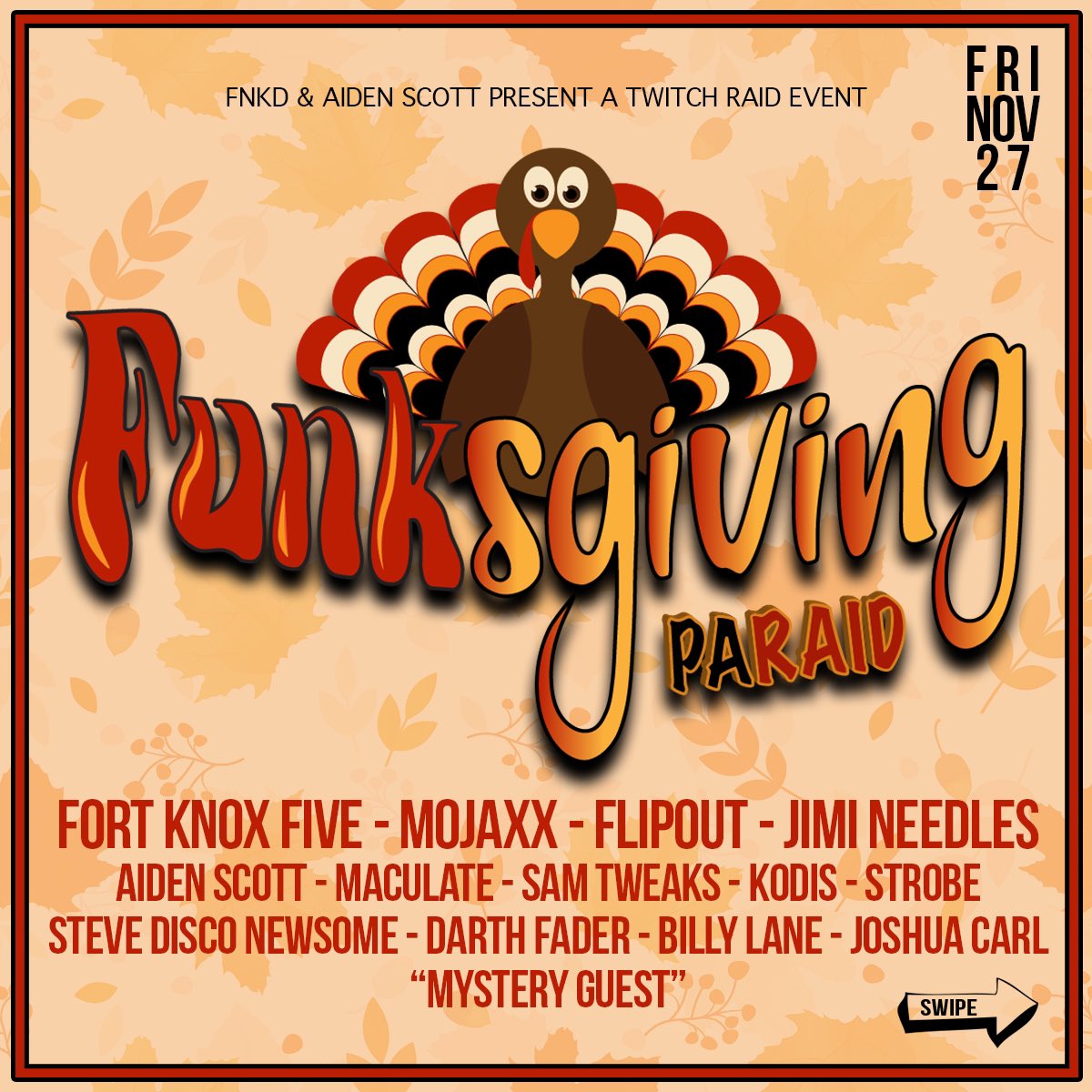 aidenscott's tweet photo. The last stop on the #FUNKsgiving paRAID is here!  The legendary @FortKnoxFive at https://t.co/YjkORTPDZO https://t.co/ojtOsxFQ7g