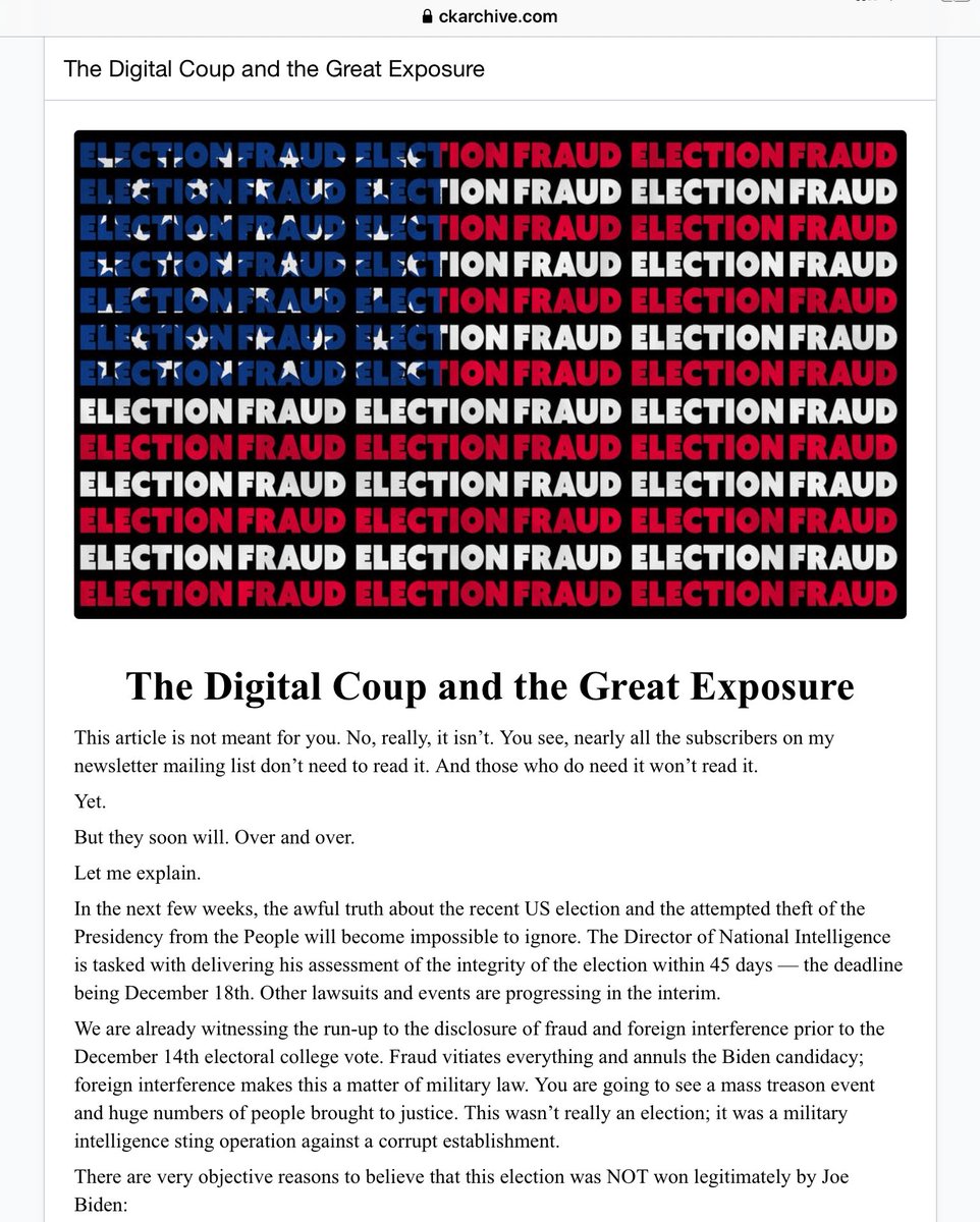 ‘The Digital Coup and the Great Exposure’by  @martingeddes “The unavoidable picture that is emerging is one of a Digital Coup. The rogue intelligence agencies in the US and elsewhere had perfected a toolkit for “colour revolutions”... @POTUS  https://ckarchive.com/b/8kuqhohzd95e 