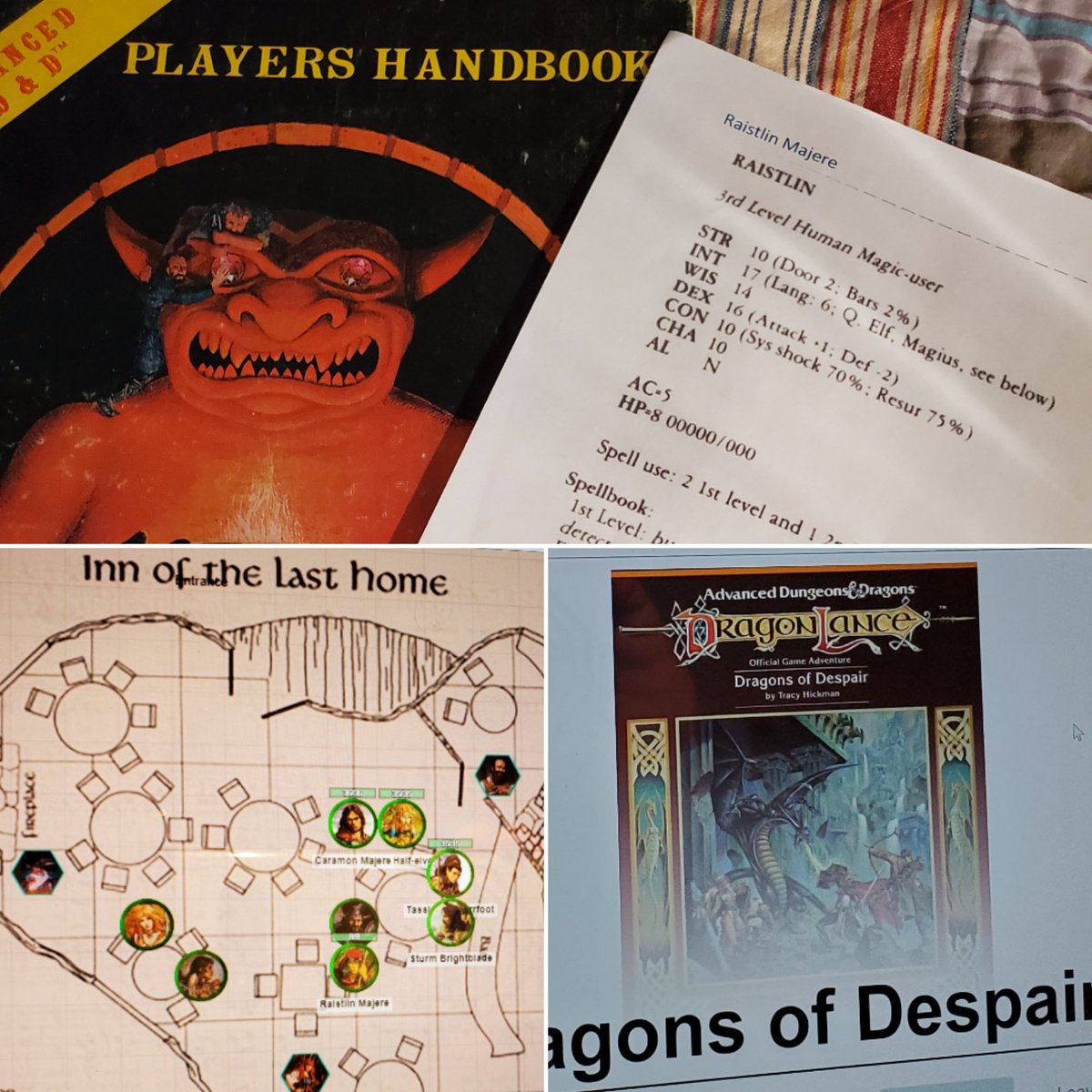 VickieGames's tweet photo. Game One of #thanksgaming - an #OldSchool #1stE @WeisMargaret & @trhickman #DnD #DragonLance
Got through Chapter One of #DragonsOfDespair
Shockingly #Raistlin yet lives despite his 8hp https://t.co/pK3Ja0yAbf