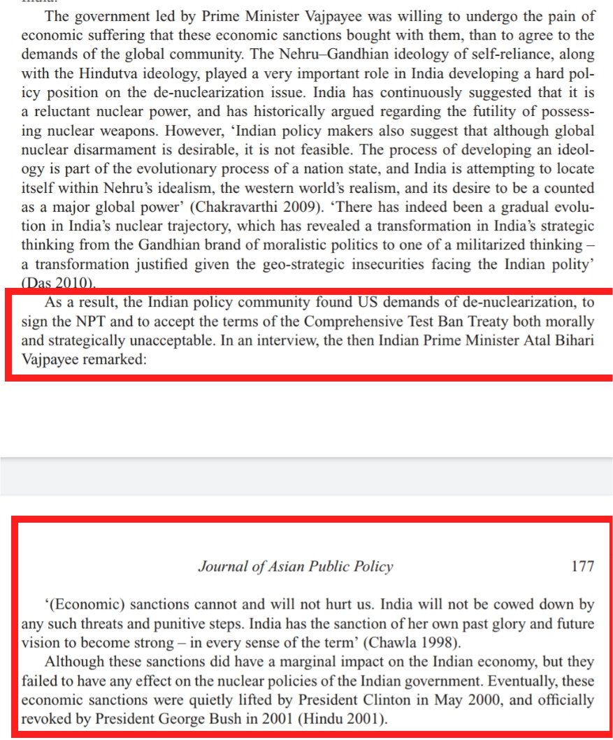 Vajpayee made it clear in 1998 that he is not afraid of economic sanctions, country like India can't be threatened with sanctions. Now compare his approach with PVNR. US did put sanctions on us but that didn't affect us at all, so Vajpayee's stand was vindicated.