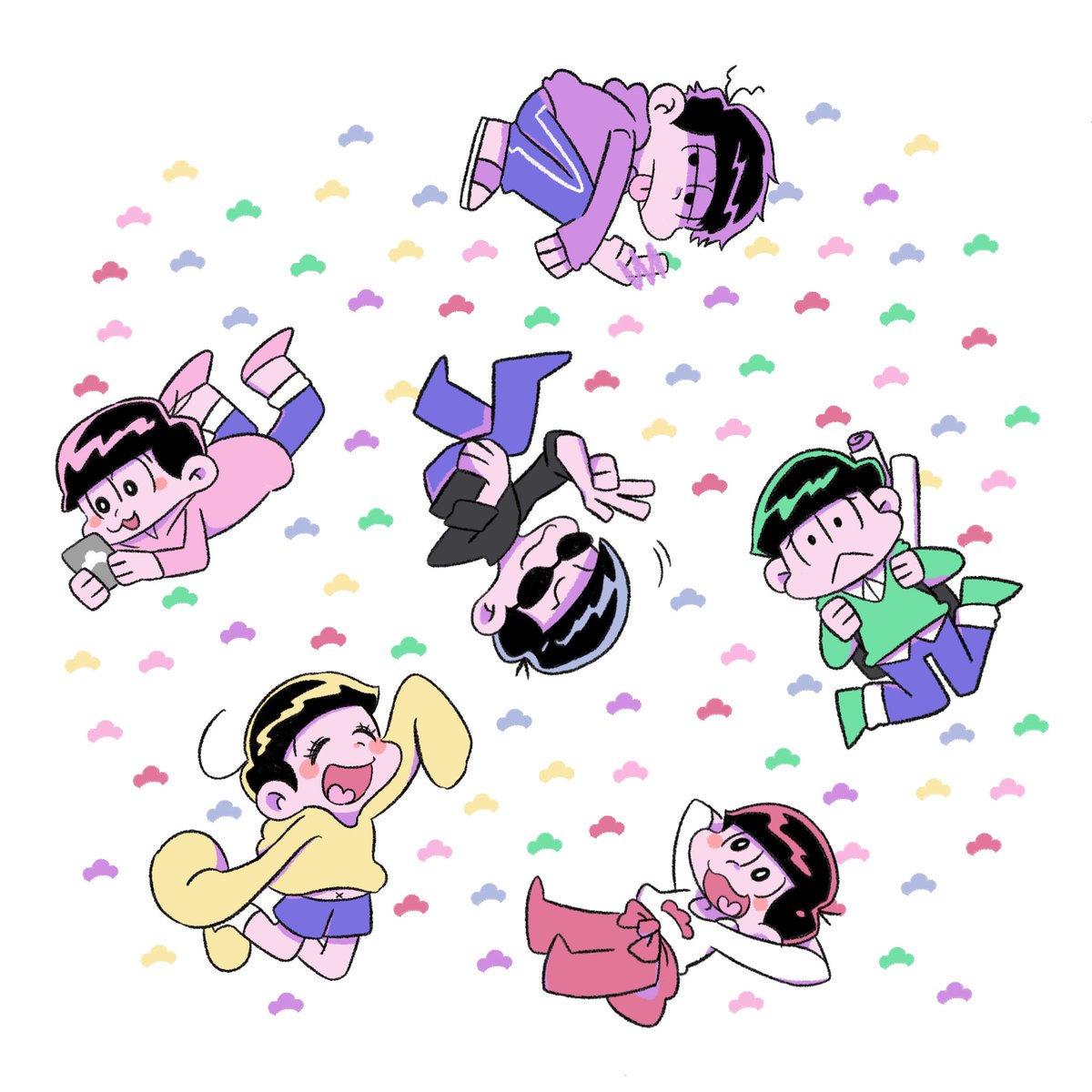 チョロ松 ,一松 ,十四松 ,トド松 「むつごのみなさ〜ん 」|のべ子🐱シャム猫あずきさんのイラスト