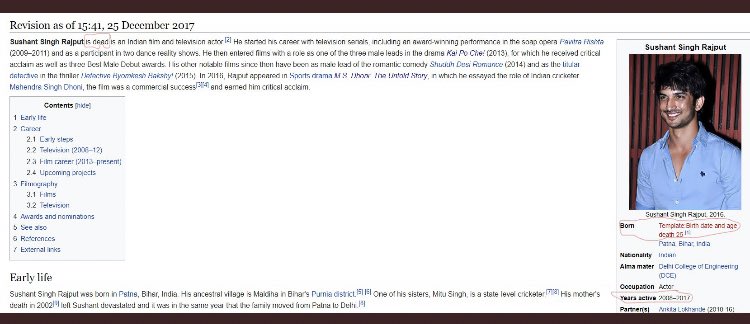 SSR was also declared dead on Wikipedia in 2018, why? Read the above tweet too.  #KolkataRoars4SSR  @Dhann_shree  @truebiancaa  @shwetasinghkirt  @nupurja  @ChotuArtist  @AnamikaRashmi  @Keen_Learner_  @RosesForYou34  @republic  @pradip103